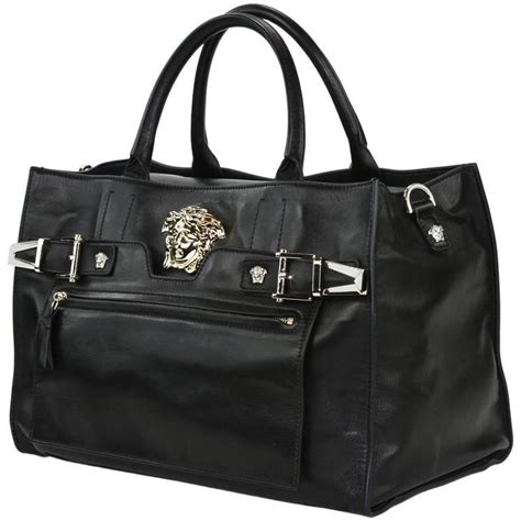 versace collection black leather bag|Versace handbags with big zipper.